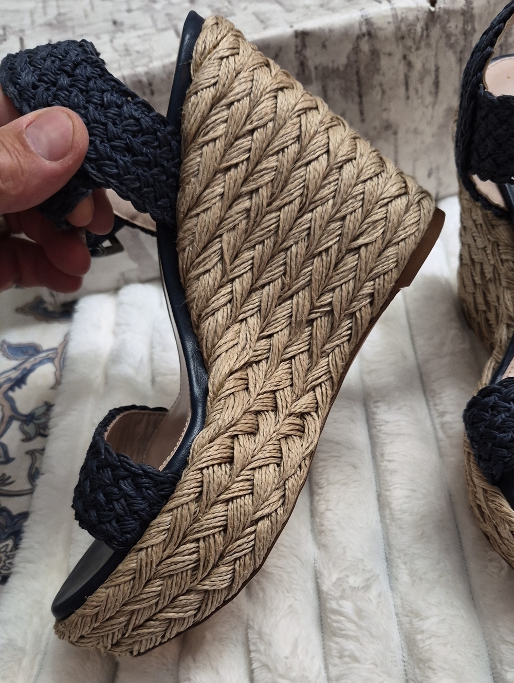 Stuart Weitzman Alexis Nice Blue Crochet Wedge Espadrille Women's Sz 6.5 $455 - Picture 7 of 13